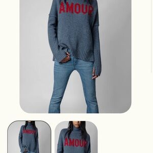 Zadig & Voltaire Charcoal Sweater with Bold Red Amour